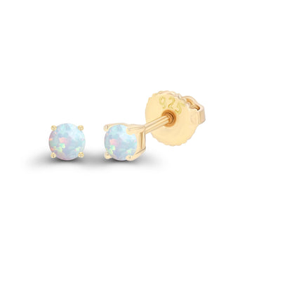 14K Gold Plated 925 Sterling Silver Hypoallergenic 3mm Round Genuine Birthstone Solitaire Screwback Stud Earrings