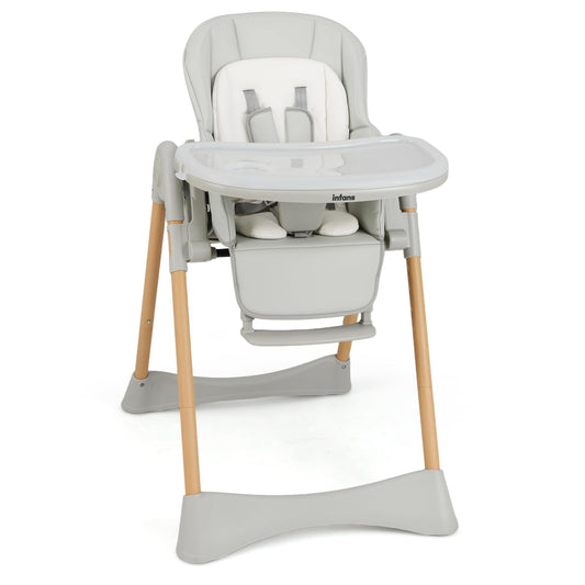 INFANS Baby High Chair, High Chairs for Babies & Toddlers with Adjustable Height Backrest Footrest Removable Tray, Easy to Clean PU Seat Convertible Quick Folding Portable Highchair (Dark Gray)