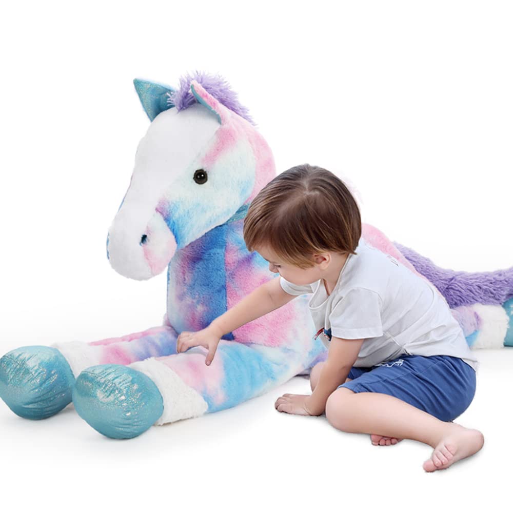 Tezituor 47 Inch Giant Horse Stuffed Animal, 4ft Realistic Chocolate Stuffed Horse Plush Toy, Hugging Soft Horse Pony Plush Pillow for Boys Girls,