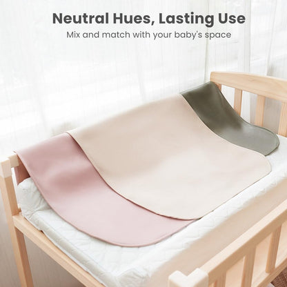 Konssy 2 Pack Faux Leather Baby Changing Mat 30"x17", Foldable and Wipeable Portable Changing Pad, Waterproof and Soft for Travel or Home Use (Blush,Beige)