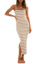 MEROKEETY Women's 2025 Summer Spring Bodycon Midi Dress Vacation Sleeveless Ribbed Knit Striped Party Sweater Dresses