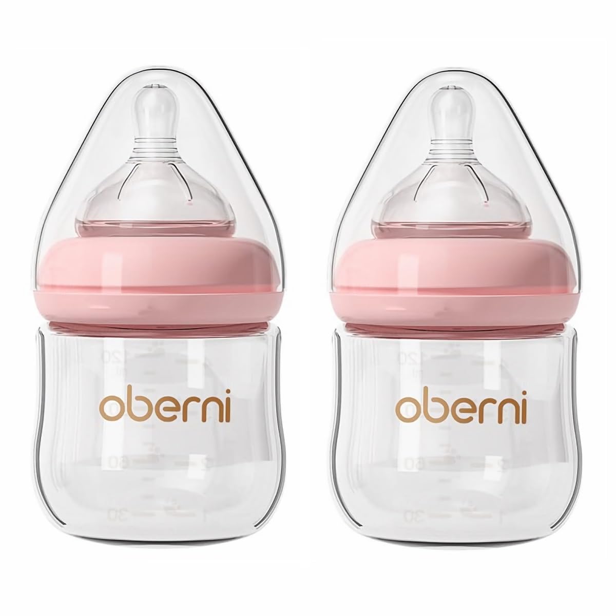 Glass Baby Bottles,Anti Colic Breastfeeding Bottle with Natural Response Nipple Size S,Wide Neck Slow Flow Baby Bottle for Baby,Newborn,Preemie 0-3 0-6 Month,BPA Free (Pink, 2 Pack, 4 Ounce)