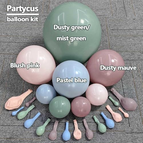 Pink Blue Green Balloon Garland Double Stuffed Dusty Light Green Baby Blue Blush Mauve Latex Pastel Balloon Arch Kit for Boho Baby Shower Gender Reveal Bear Birthday Floral Party Decoration