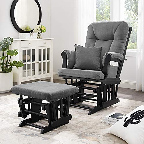 Angel Line Monterey Glider & Ottoman, Grey Finish - Grey Cushion