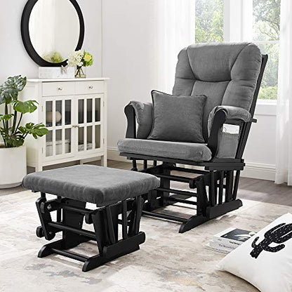 Angel Line Monterey Glider & Ottoman, Grey Finish - Grey Cushion