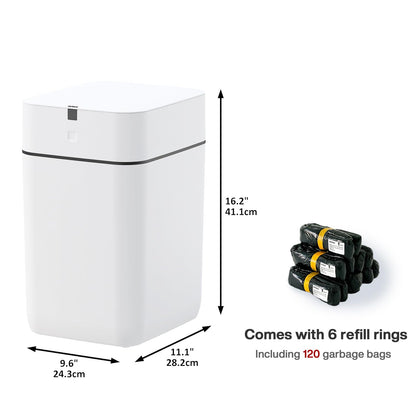 Automatic Trash Can, 4 Gallon Self Sealing and Self-Changing Smart Trash Can, Motion Sensor, Touchless Garbage can with lid for Kitchen Bathroom Office, 6 Refill Rings(A1, Golden line)