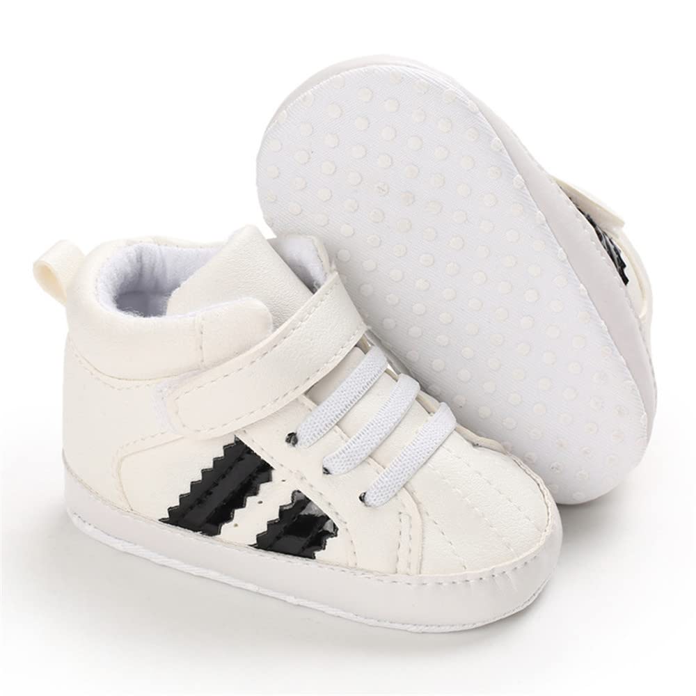 Meckior Toddler Baby Boys Girls High Tops Ankle Sneakers Soft Anti-Slip Sole PU Leather Moccasins Infant Newborn Prewalker First Walking Crib Shoes