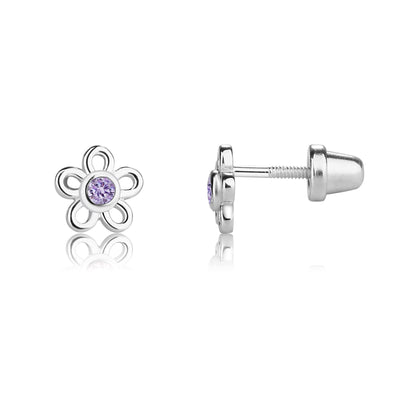 Cherished Moments Girls' Sterling Silver CZ Simulated Birthstone Daisy Earrings with Screw Back (6mm)