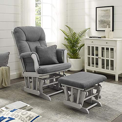 Angel Line Monterey Glider & Ottoman, Grey Finish - Grey Cushion