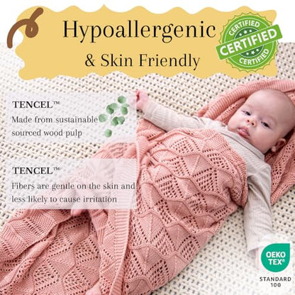 Hypoallergenic Baby Blanket - 30x40 Inches White, Oeko-TEX® Certified, Thermal-Regulating, Neutral Silky Soft Knit for Girls & Boys - Swaddle, Toddler, or Receiving Blanket