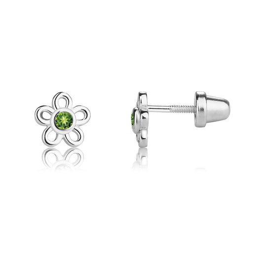 Cherished Moments Girls' Sterling Silver CZ Simulated Birthstone Daisy Earrings with Screw Back (6mm)