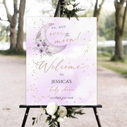 Baby Shower Sign, Pink Floral Welcome Sign, Girl Baby Shower, 12''W x 18''L, Plastic, Full Size