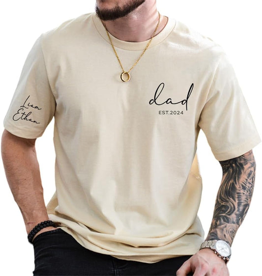 Personalized Dad T-Shirt, Custom Dad Gift for Fathers Day & Baby Announcements
