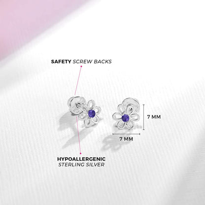 925 Sterling Silver CZ Flower Earrings - Hypoallergenic Screw Back Earrings for Girls & Toddlers - Lightweight, 7mm Flower Design