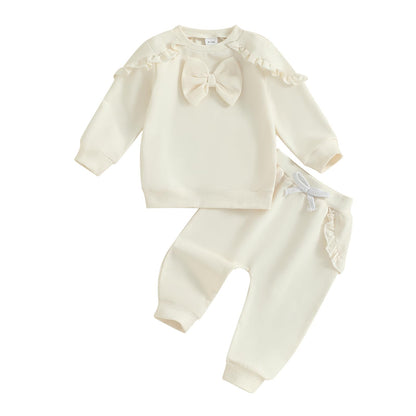 Kupretty Baby Girl Clothes Toddler Fall Winter Outfit Ruffles Crewneck Bow Pullover Sweatshirt + Joggers Pants Set
