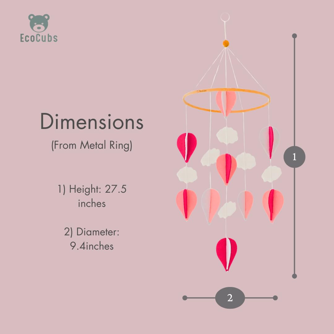 Handmade Baby Crib Mobile | White & Pale Grey | Hot Air Balloons & Clouds | Eco-Friendly Felt & Organic Beech Wood | Gender Neutral Nursery Decor | Simple & Modern Design