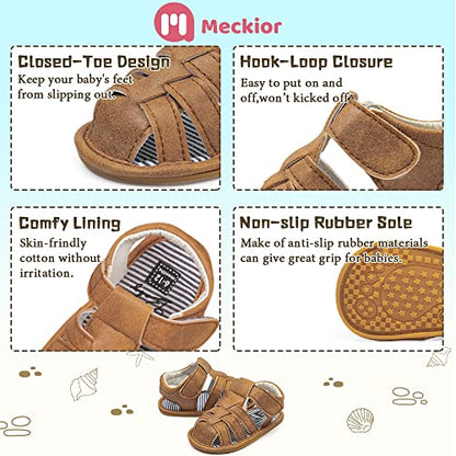 Meckior Baby Infant Boy Girl Sandals Newborn Non-Slip Soft Rubber Sole Sandals for Baby Boys Open-Toe Outdoor Casual Summer First Walkers Shoes