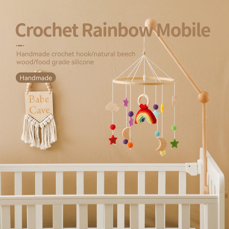 Wooden Crib Mobile Arm | Baby Crib Mobile Arm Wooden Holder | Rotatable Adjustable Anti Slip Attachment Clamp for Sturdy Mobile Hanger (Curved Arm)