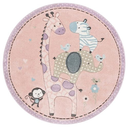 SAFAVIEH Carousel Kids Collection Accent Rug - 4' x 6', Ivory, Animal Design, Non-Shedding & Easy Care, Ideal for High Traffic Areas for Boys & Girls in Playroom, Nursery, Bedroom (CRK120A)