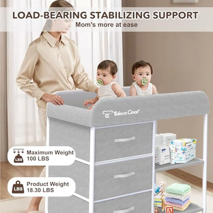G TALECO GEAR Baby Changing Table, Portable Changing Table, Diaper Changing Station with Waterproof Pad, Changing Table Dresser with 3 Storage Baskets, Mobile Nursery Organizer for Newborn Essentials