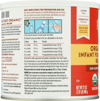 Earth's Best Organic Baby Formula for Babies 0-12 Months, Powdered Dairy Infant Formula with Iron, Omega-3 DHA, and Omega-6 ARA, 32 oz Formula Container