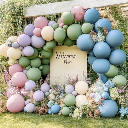 Dusty Blue Tan Balloon Garland Double Stuffed Slate Pastel Blue Brown Nude White Sand Latex Balloons Arch Kit for Neutral Baby Shower Birthday Bridal Wedding Bear Theme Party Decorations