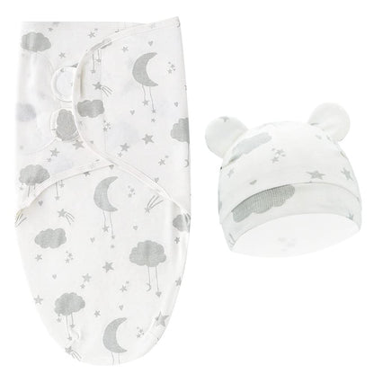 Baby Swaddle Sleep Sack with Hat Set for 0-3 months 3-Pack Soft Cotton Newborn Wearable Swaddle Wrap for Girls Boys