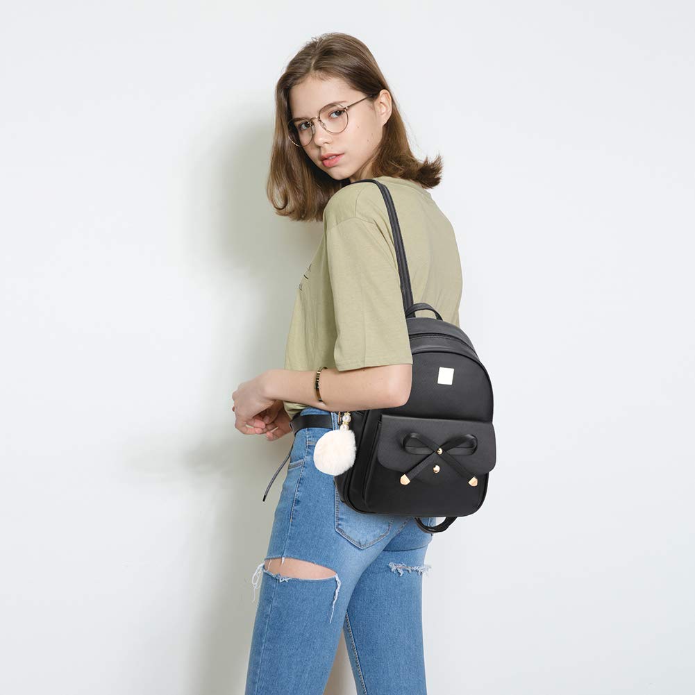 I IHAYNER Girls Bowknot 3-Pieces Fahsion Leather Backpack Backpack Purse for Women Rucksack for Ladies Shoulder Bag