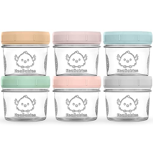 KeaBabies 4pk 8oz & 4pk 4oz Glass Baby Food Containers with Lids - Leak-Proof,Microwavable Small Glass Jars,Baby Purees & Toddler Snack Storage Containers,BPA-Free,Dishwasher & Freezer Safe(Musk Dusk)