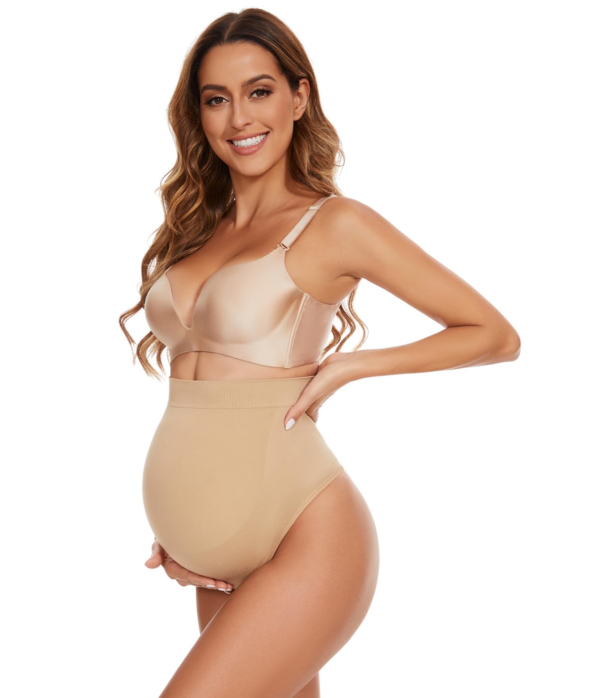 Seamless Maternity Thongs for Women, No Show Maternity Shapewear Over The Belly, Pregnancy Belly Support Panties