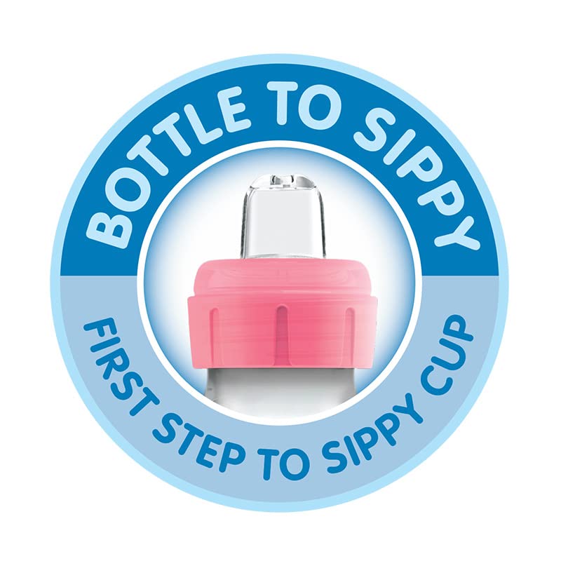 Dr. Brown's Anti-Colic Options+ Narrow Sippy Bottle Starter Kit, 8oz/250mL, with Level 3 Medium-Fast Flow Nipple and Soft 100% Silicone Sippy Spout, Pink, BPA Free, 6m+