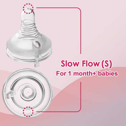 Nenesupply Natural Baby Bottles Newborn Feeding Bottles Slow Flow Breastfeeding Bottle for Breastfed Babies Wide Neck 9oz Anti Colic Level 2 Nipple for 1+ Month Infant Replace Spectra Bottle Pumping