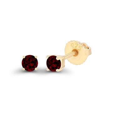 14K Gold Plated 925 Sterling Silver Hypoallergenic 3mm Round Genuine Birthstone Solitaire Screwback Stud Earrings