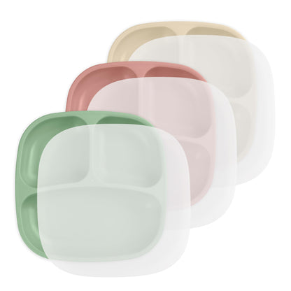 Re-Play Toddler Plates with Dividers - Deep-Walled 3 Compartments Divided Plates for Kids - Dishwasher & Microwave Safe - Made in USA - Set of 3-7.37" x 7.37" x 1.25" - Princess