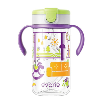 Evorie Tritan Spill Proof Toddler Straw Sippy Cup, 10 oz for Baby and Toddlers 1-3 Years Old, No Spill Straw Water Bottle with Removable Handles, Ideal for School, BPA-Free, Pink Rabbit