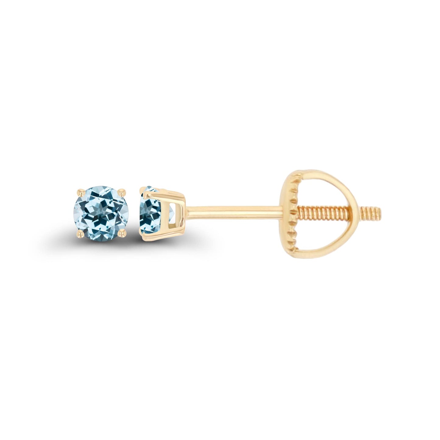 14K Gold Plated 925 Sterling Silver Hypoallergenic 3mm Round Genuine Birthstone Solitaire Screwback Stud Earrings