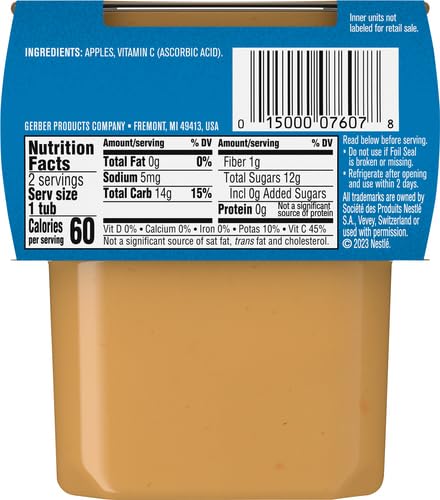 Gerber Baby Food Apple, 4 Oz, 2 Ct Tubs