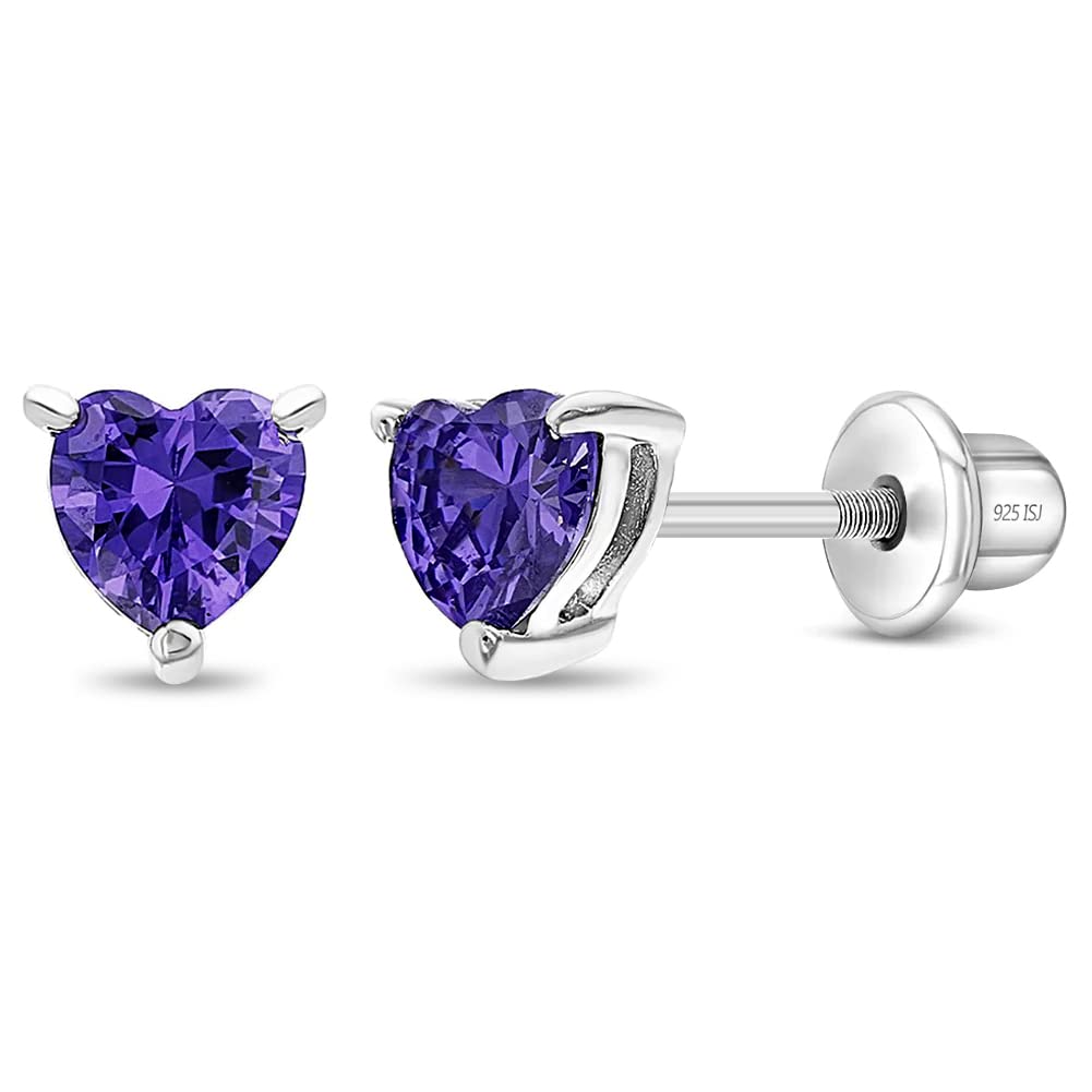 925 Sterling Silver Girls CZ Heart Hypoallergenic Safety Screw Back Earrings - Adorable 5mm Heart Earrings for Young Girls - Great Jewelry for Everyday Wear for Toddlers to Teens