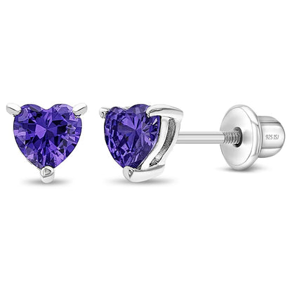 925 Sterling Silver Girls CZ Heart Hypoallergenic Safety Screw Back Earrings - Adorable 5mm Heart Earrings for Young Girls - Great Jewelry for Everyday Wear for Toddlers to Teens