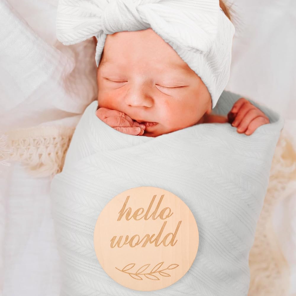 DRESHOW BQUBO Baby Swaddle Blankets for Girls, 4PCS Newborn Accessories Set with Matching Hat and Bow Headband with Card