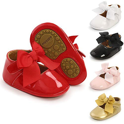 Meckior Infant Baby Girls Soft Sole Bowknot Princess Wedding Dress Mary Jane Flats Prewalker Newborn Light Baby Sneaker Shoes