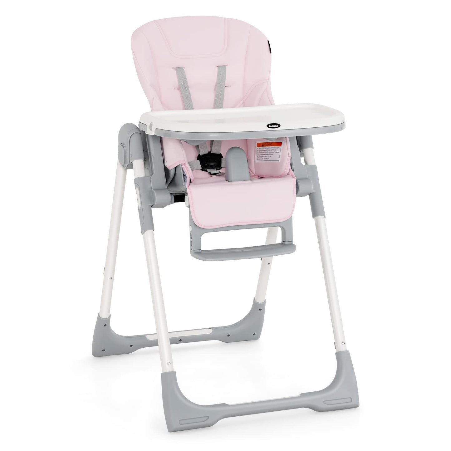 INFANS High Chair for Babies & Toddlers, Foldable Highchair with Multiple Adjustable Backrest, Footrest and Seat Height, Removable Tray, Detachable PU Leather Cushion, Built-in Rear Wheels (Black)