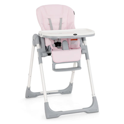 INFANS High Chair for Babies & Toddlers, Foldable Highchair with Multiple Adjustable Backrest, Footrest and Seat Height, Removable Tray, Detachable PU Leather Cushion, Built-in Rear Wheels (Black)