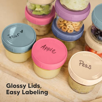 KeaBabies 4pk 8oz & 4pk 4oz Glass Baby Food Containers with Lids - Leak-Proof,Microwavable Small Glass Jars,Baby Purees & Toddler Snack Storage Containers,BPA-Free,Dishwasher & Freezer Safe(Musk Dusk)