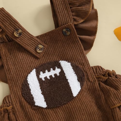 Football Baby Girl Outfit Embroidery Football Romper Ruffle Sleeve Corduroy Bodysuit Overalls Game Day Clothes