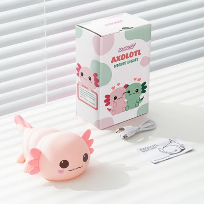 Huggwaii Squishy Axolotl Night Light for Kids – Dimmable Silicone Axolotl Lamp, 2025 Upgraded Baby Night Light, Rechargeable, 20H Battery Life, Sleep Aid Gift for Toddlers, Girls&Room Decor