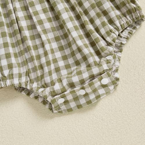 Infant Baby Girls Romper Ruffle Sleeve Pleated Smocked Bubble Plaid One Piece Ruched Jumpsuit Summer Bodysuit