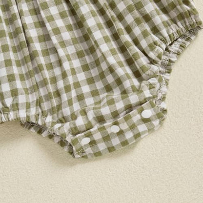 Infant Baby Girls Romper Ruffle Sleeve Pleated Smocked Bubble Plaid One Piece Ruched Jumpsuit Summer Bodysuit
