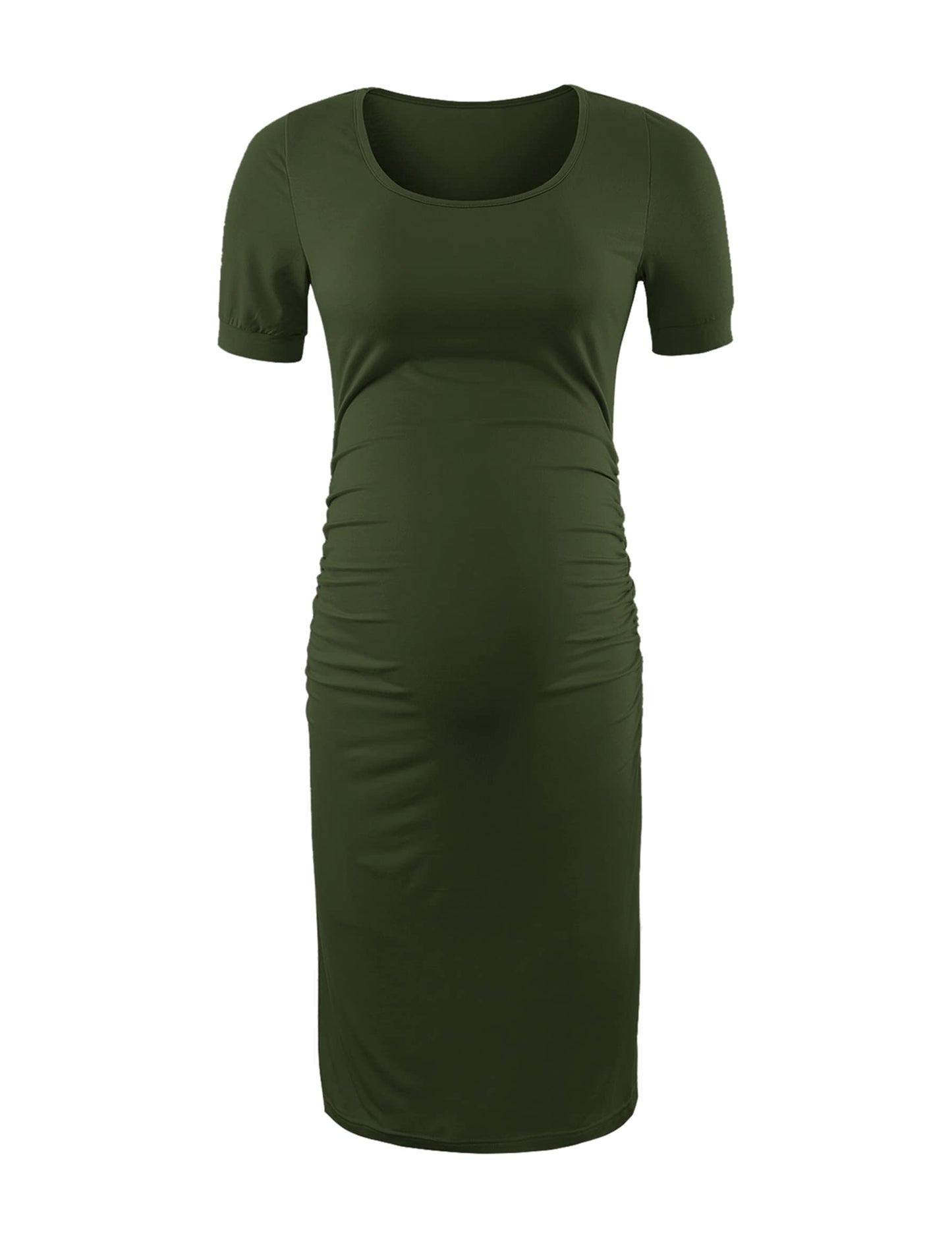 Peauty Everyday Essentials Maternity Bodycon Dress Side Ruch & Short Sleeve Dress for Baby Shower Daily (S-2XL)