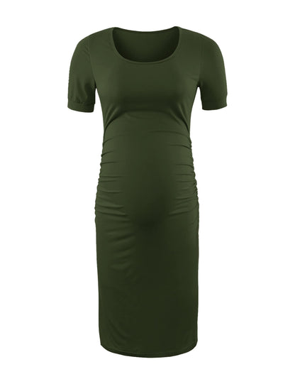 Peauty Everyday Essentials Maternity Bodycon Dress Side Ruch & Short Sleeve Dress for Baby Shower Daily (S-2XL)